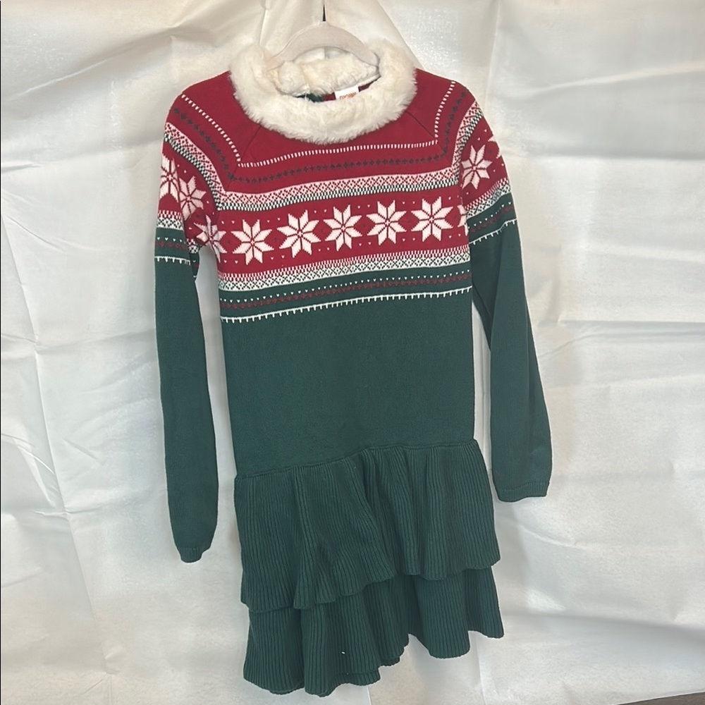 Gymboree Green and Red Ruffled Tiered Sweater Dress